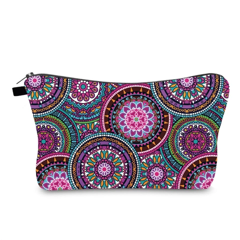 Trousse de Maquillage en Polyester Imprimé Mandala Imperméable Femme Organisateur de Voyage Bohème Pochette de Rangement