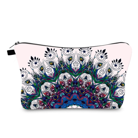 Neceser Impermeable Con Estampado de Mandala y Pluma de Pavo Real Organizador de Viaje Portátil Bolsa de Cosméticos Para Mujer