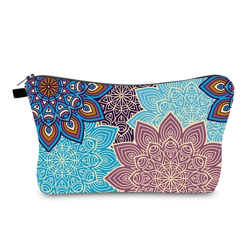 Waterproof Polyester Mandala Print Cosmetic Bag For Women Portable Travel Toiletry Makeup Storage Bag Zipper Organizer Clutch