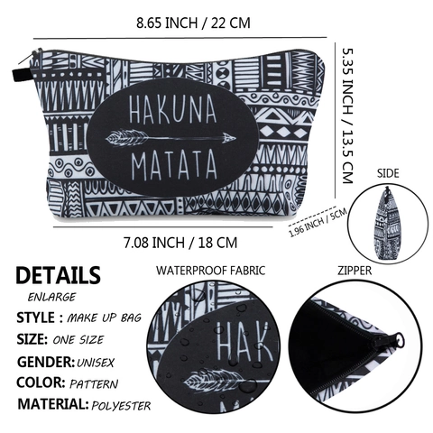 Women Printed Polyester Waterproof Cosmetic Bag Travel Portable Toiletry Storage Pouch Tribal Geometric Makeup Organizer