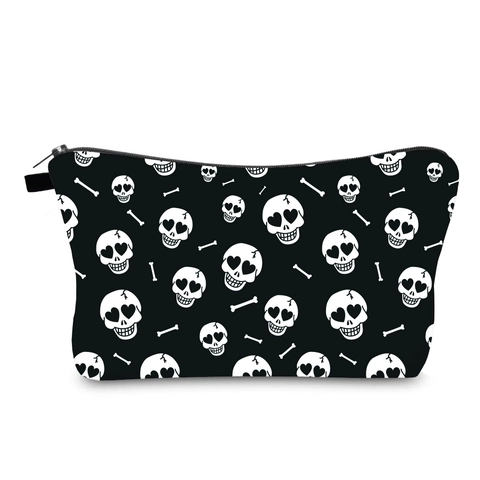 Neceser de Maquillaje de Poliéster Resistente al Agua Con Estampado de Calavera con Ojos de Corazón Gótico Dulce Bolsa de Almacenamiento Para Mujer Viaje