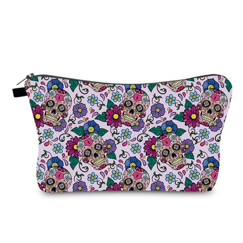 Neceser para Mujer con Estampado Floral de Calavera de Azúcar Día de los Muertos Bolsa de Aseo Viaje Portátil con Cremallera
