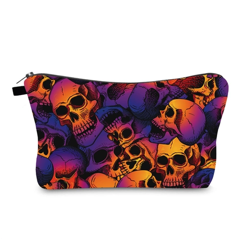 Fashion Gradient Skull Print Makeup Bag Polyester Waterproof Travel Toiletry Storage Pouch For Women Punk Style Cosmetic Case