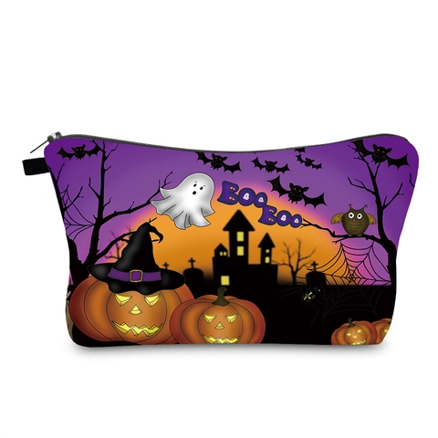 Halloween Kosmetiktasche Wasserdicht Polyester Make-Up Organizer Kürbis Geist Fledermaus Druck Reise Kulturbeutel Für Damen