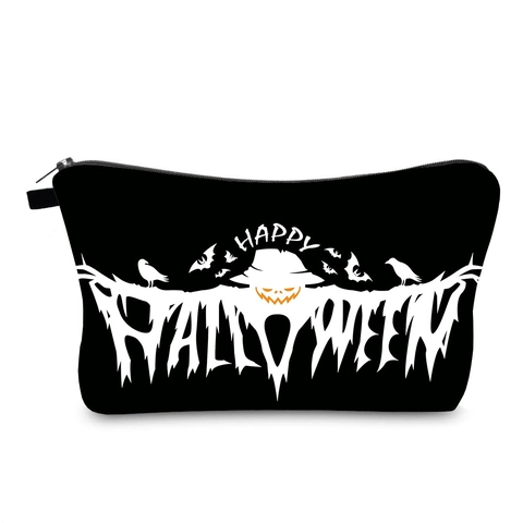 Halloween Wasserdichte Polyester Make-up Tasche Reise Kosmetik Organizer Beutel Happy Halloween Druck Schwarz Damen Urlaub