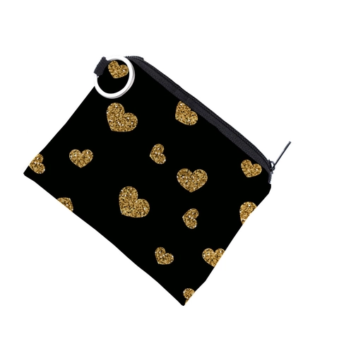 Mini Monedero de Poliéster Con Patrón de Corazón de Brillo Dorado Cartera Con Cremallera Llavero Mujer Viaje