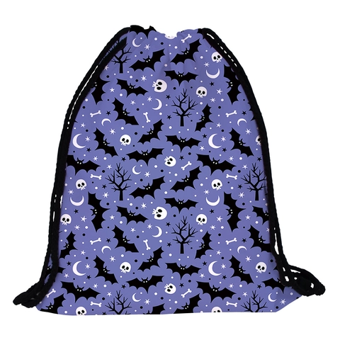 Halloween Print Drawstring Bag Polyester Lightweight Portable Storage Backpack For Travel Holiday Party Unisex Purple