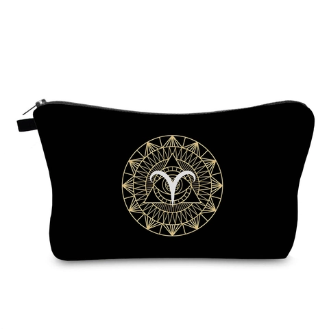 Beauty Case Impermeabile in Poliestere Nero Organizer Portatile da Viaggio per Articoli da Toeletta Borsetta Con Stampa Costellazioni Zodiacali per Donna