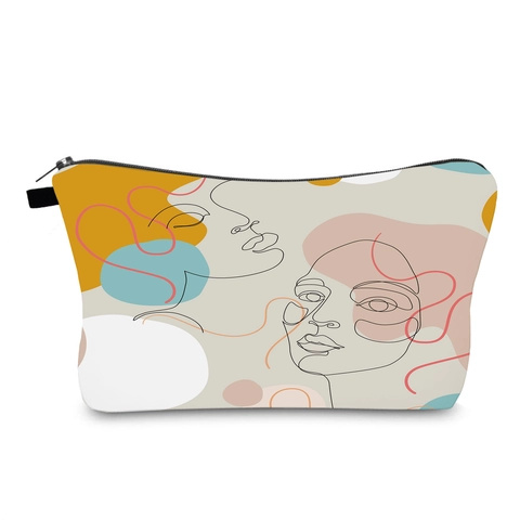 Trousse À Maquillage Artistique Imprimé Visage En Polyester Déperlant Pochette De Voyage Portable Organisateur De Maquillage