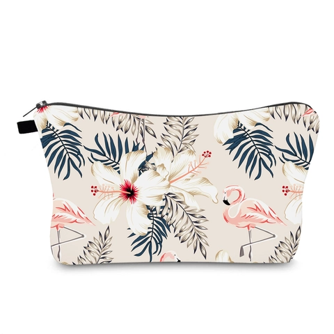 Tropische Flamingo Bloem Print Make-up Tas Voor Vrouwen Draagbare Reizen Cosmetische Organisator Waterdicht Polyester Ritszakje
