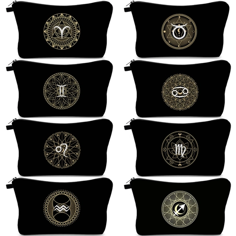 Beauty Case Impermeabile in Poliestere Nero Organizer Portatile da Viaggio per Articoli da Toeletta Borsetta Con Stampa Costellazioni Zodiacali per Donna
