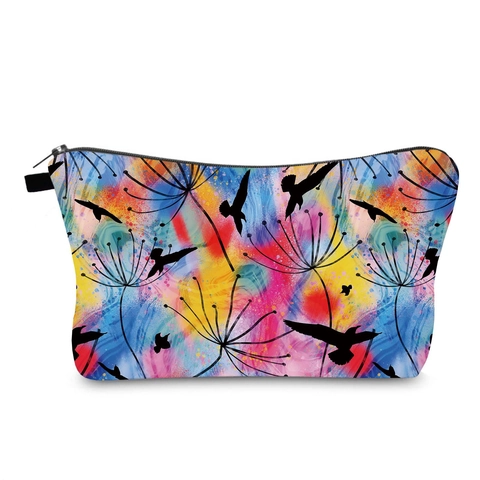 Draagbare Polyester Cosmetische Tas Paardenbloem Vogel Bedrukt Reizen Toiletartikelen Make-up Organizer Voor Vrouwen
