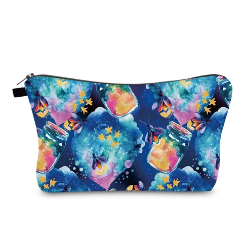 Women Waterproof Polyester Makeup Bag Firefly Star Jar Pattern Digital Printed Travel Toiletry Storage Pouch Dreamy Galaxy