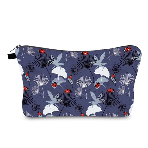 Trousse De Maquillage Portable En Polyester Hydrofuge Avec Imprimé Pissenlit Et Coccinelle Organisateur Voyage Femme