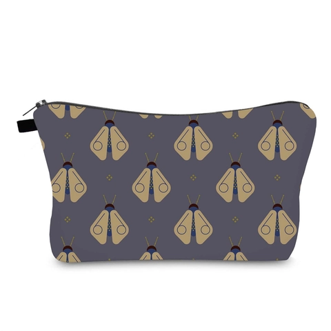 Waterproof Polyester Makeup Bag For Women Portable Travel Toiletry Organizer With Vintage Moth Print And Zipper Closure