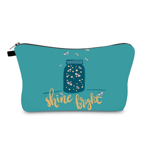 Women's Printed Polyester Makeup Bag Firefly Jar Shine Bright Pattern Portable Travel Toiletry Wash Bag Storage Organizer