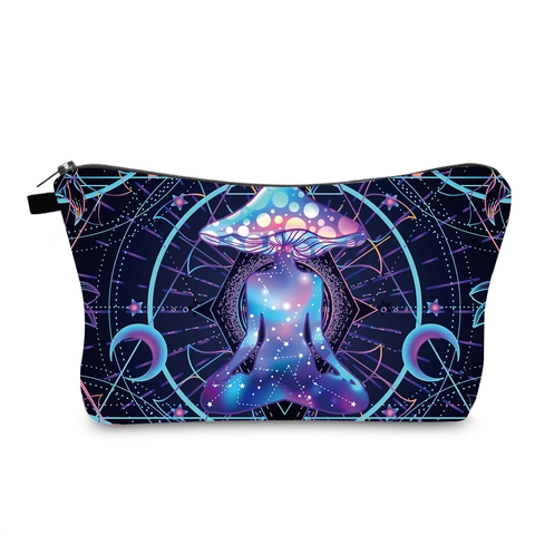 Trousse à Maquillage Champignon Psychédélique Ciel Étoilé Portable en Polyester Voyage Pochette de Rangement Zippée pour Femmes