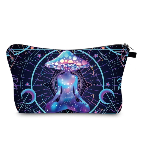 Trousse à Maquillage Champignon Psychédélique Ciel Étoilé Portable en Polyester Voyage Pochette de Rangement Zippée pour Femmes