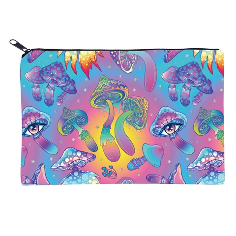 Colorful Mushroom Print Makeup Bag Psychedelic Art Polyester Travel Toiletry Bag Portable Cosmetic Organizer Pouch For Women