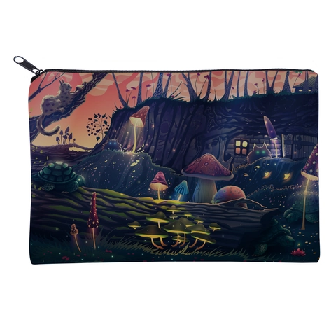 Mushroom Fantasy Forest Print Makeup Bag Polyester Zipper Toiletry Organizer Travel Cosmetic Handbag For Women Gift