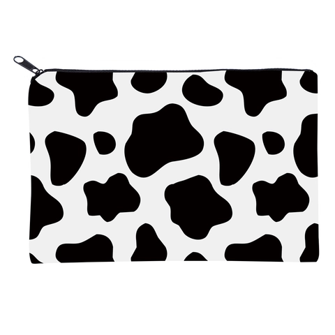 Neceser de Maquillaje Portátil con Estampado de Vaca Poliéster Duradero Patrón Animal Blanco y Negro Organizador de Viaje Mujer