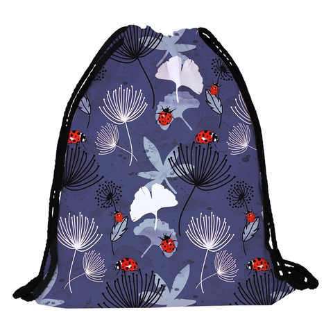 Women's Vintage Drawstring Backpack Dandelion Ladybug Print Polyester Lightweight Sport Travel Cinch Bag For Outdoor Activity