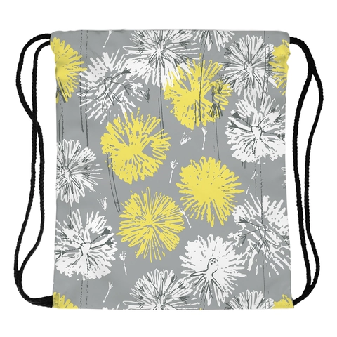 Women Portable Drawstring Backpack Polyester Dandelion Floral Printed Casual Sports Shoulder Bag For Outdoor Travel