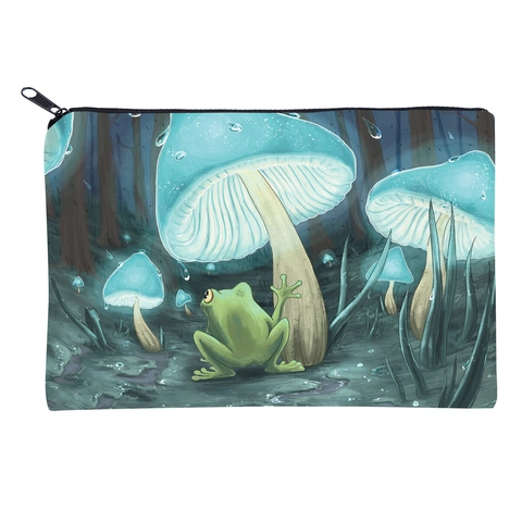 Trousse de Maquillage Imprimé Champignon Grenouille Sac de Toilette en Polyester Organisateur Portable avec Fermeture Éclair