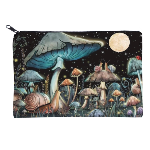 Fantasy Mushroom Snail Pattern Makeup Bag Polyester Travel Toiletry Organizer Large Capacity Portable Zipper Storage Pouch For Women Daily Use