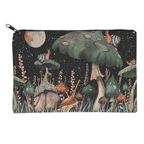 Fantasy Mushroom Starry Sky Print Makeup Bag Polyester Square Portable Travel Cosmetic Organizer Zipper Wash Bag For Women