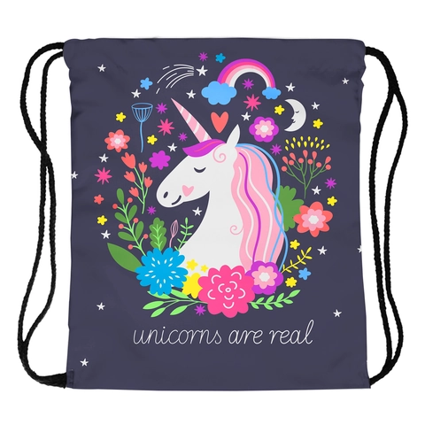 Damen Cartoon Einhorn Bedruckt Kordelzug Rucksack Polyester Leichtgewicht Outdoor Reisen Tragbar Sportbeutel Für Kinder