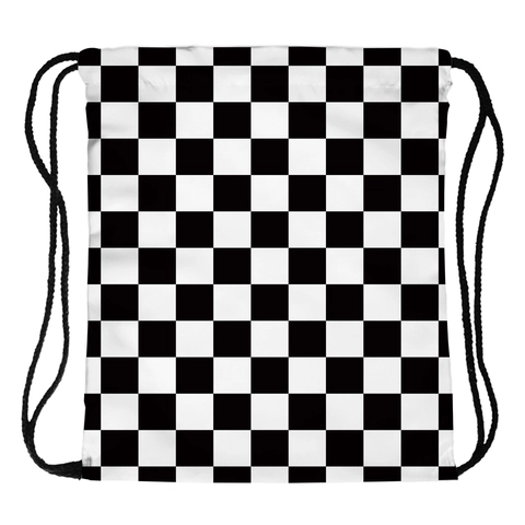 Women Checkerboard Print Drawstring Backpack Polyester Portable Lightweight Travel Bag Outdoor Sport Rucksack Shoulder Bag