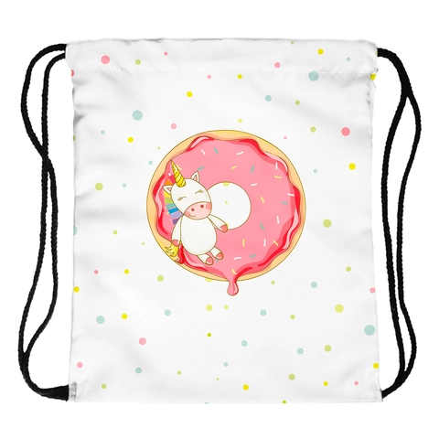 Damen Kordelzug Rucksack Einhorn Donut Punktmuster Bedruckt Polyester Leicht Casual Outdoor Reisen Tragbarer Sport Rucksack