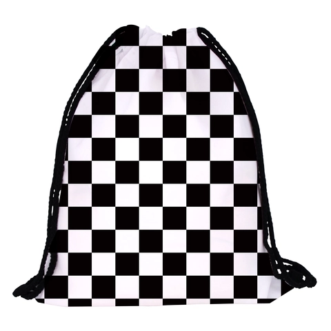 Women Checkerboard Print Drawstring Backpack Polyester Portable Lightweight Travel Bag Outdoor Sport Rucksack Shoulder Bag