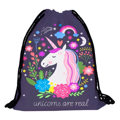 Damen Cartoon Einhorn Bedruckt Kordelzug Rucksack Polyester Leichtgewicht Outdoor Reisen Tragbar Sportbeutel Für Kinder