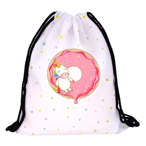Damen Kordelzug Rucksack Einhorn Donut Punktmuster Bedruckt Polyester Leicht Casual Outdoor Reisen Tragbarer Sport Rucksack