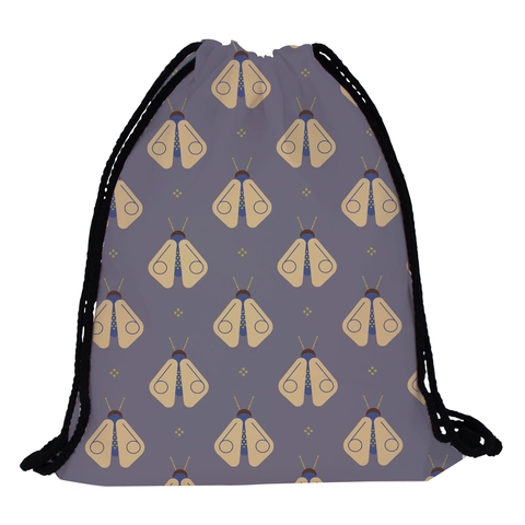 Sac à Dos Décontracté pour Femmes à Cordon en Polyester Impression Numérique Papillon de Nuit Léger Portable Voyage Plein Air