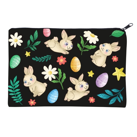 Easter Rabbit Printed Square Makeup Bag Travel Portable Polyester Toiletry Zipper Storage Bag For Women Pouch