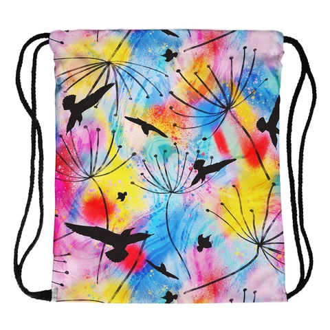 Sac à Cordon Femme Polyester Impression Numérique Pissenlit Oiseau Aquarelle Éclaboussure Extérieur Voyage Sport Sacoche