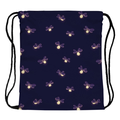 Vrouwen Draagbare Vuurvlieg Print Rugzak met Trekkoord Waterdicht Polyester Sport Gym Tas Outdoor Reizen Blauw