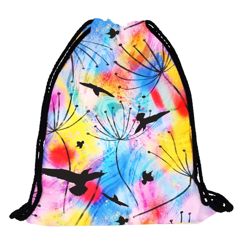 Sac à Cordon Femme Polyester Impression Numérique Pissenlit Oiseau Aquarelle Éclaboussure Extérieur Voyage Sport Sacoche