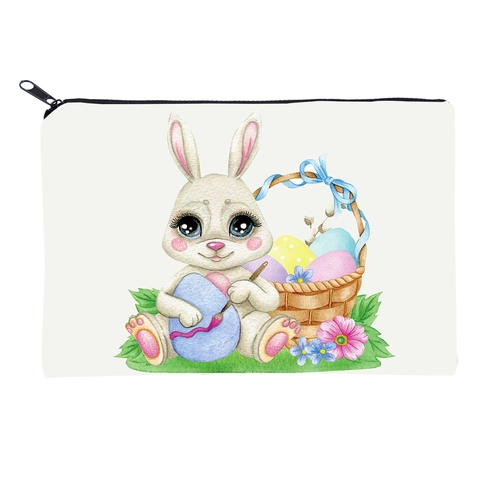 Osterhase Polyester Kosmetiktasche Reise Kulturbeutel Bedruckte Kaninchen Blumen Make-up Tasche Tragbare Aufbewahrung