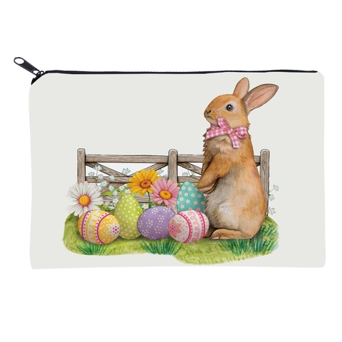 Trousse de Maquillage Imprimée Lapin de Pâques en Polyester Carrée Sac de Rangement de Voyage Pour Femmes Festival Floral