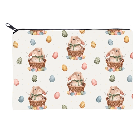 Easter Bunny Egg Print Makeup Bag Polyester Travel Cosmetic Organizer Rectangular Zipper Toiletry Storage Pouch Women