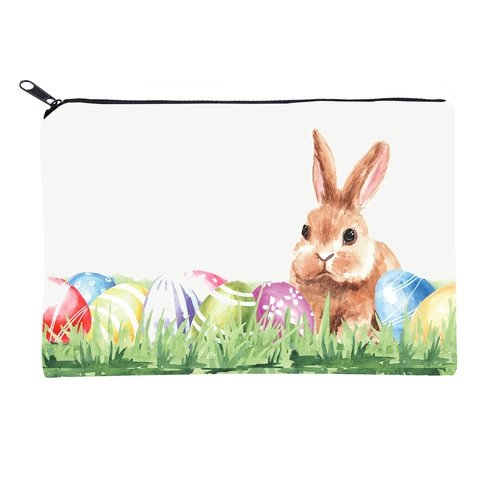 Easter Bunny Watercolor Print Makeup Bag Polyester Portable Travel Cosmetic Storage Pouch Festive Zip Pouch For Women Gift