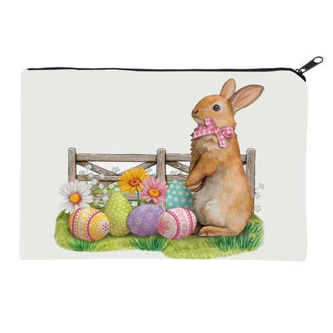 Trousse de Maquillage Imprimée Lapin de Pâques en Polyester Carrée Sac de Rangement de Voyage Pour Femmes Festival Floral