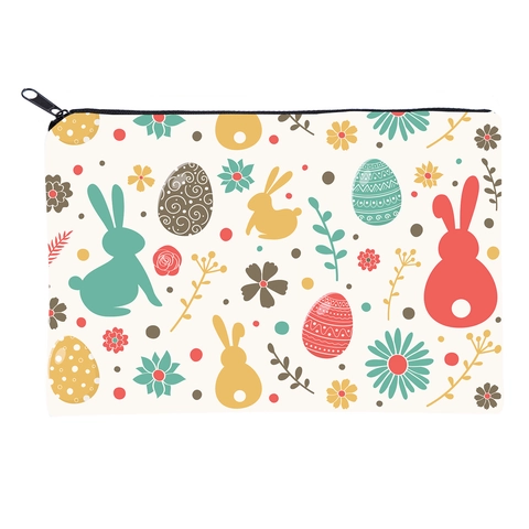 Polyester Easter Rabbit Egg Print Cosmetic Bag Portable Travel Toiletry Zipper Storage Pouch For Women Makeup Organizer