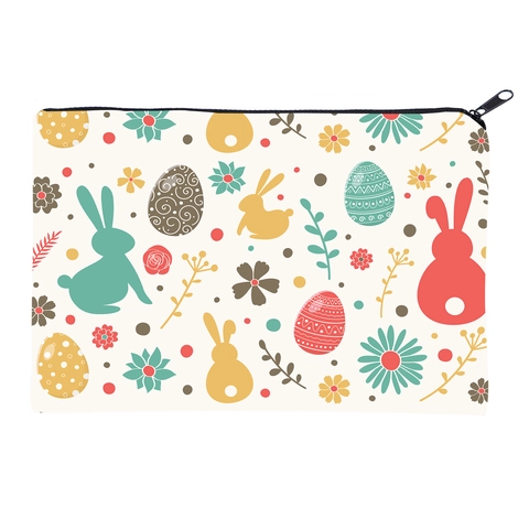Polyester Easter Rabbit Egg Print Cosmetic Bag Portable Travel Toiletry Zipper Storage Pouch For Women Makeup Organizer