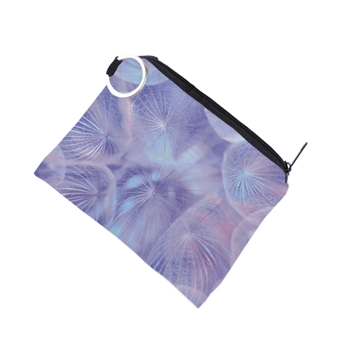 Porte-monnaie Portable en Polyester Avec Imprimé Pissenlit Imperméable Mini Sac de Rangement pour Femmes Clés Cartes Violet Petit