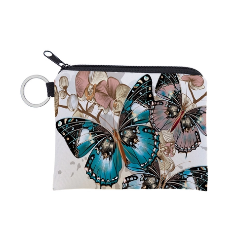 Waterdichte Polyester Portemonnee Met Vlinder Bloemenprint Draagbare Mini Wallet Rits Opbergtas Met Sleutelring Voor Vrouwen